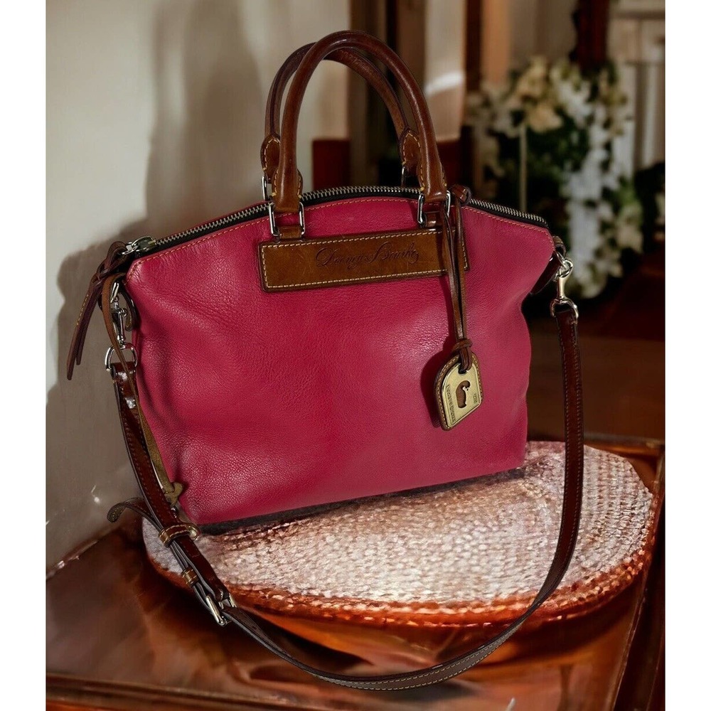 Dooney & Bourke Genuine Florentine Vacchetta Leather Domed Satchel Handbag Purse - Picture 1 of 16